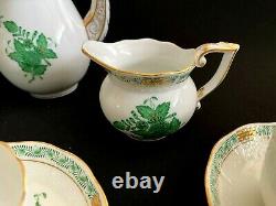 Herend Porcelain Handpainted Chinese Bouquet Green Mocha Set For 6 Person
