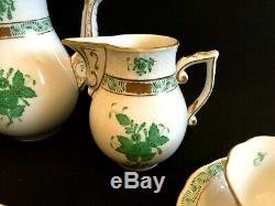 Herend Porcelain Handpainted Chinese Bouquet Green Mocha Set For 6 Person