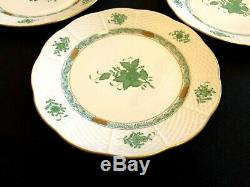 Herend Porcelain Handpainted Chinese Bouquet Green Small Dinner Plates 521/av