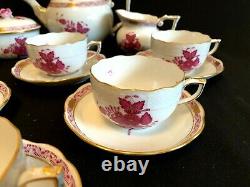 Herend Porcelain Handpainted Chinese Bouquet Raspberry Tea Set For 6 Person