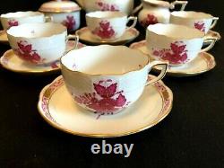 Herend Porcelain Handpainted Chinese Bouquet Raspberry Tea Set For 6 Person