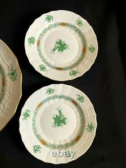 Herend Porcelain Handpainted Green Chinese Bouquet Dessert Plate + Serving Tray