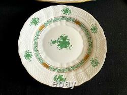 Herend Porcelain Handpainted Green Chinese Bouquet Dessert Plate + Serving Tray