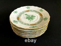 Herend Porcelain Handpainted Green Chinese Bouquet Dessert Plates 1512/av