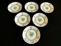 Herend Porcelain Handpainted Green Chinese Bouquet Dessert Plates 1512/av