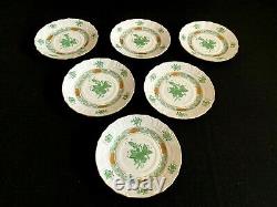 Herend Porcelain Handpainted Green Chinese Bouquet Dessert Plates 1512/av