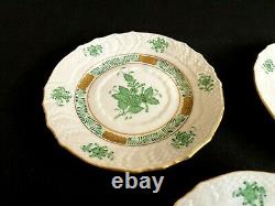 Herend Porcelain Handpainted Green Chinese Bouquet Dessert Plates 1512/av