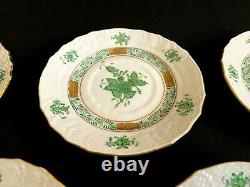 Herend Porcelain Handpainted Green Chinese Bouquet Dessert Plates 1512/av