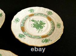 Herend Porcelain Handpainted Green Chinese Bouquet Dessert Plates 1512/av