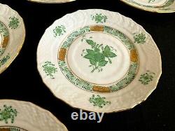 Herend Porcelain Handpainted Green Chinese Bouquet Dessert Plates 1512/av