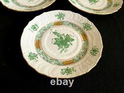 Herend Porcelain Handpainted Green Chinese Bouquet Dessert Plates 1512/av