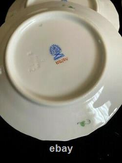 Herend Porcelain Handpainted Green Chinese Bouquet Dessert Plates 1512/av