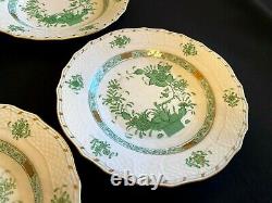 Herend Porcelain Handpainted Indian Basket Green Large Dessert Plates 1520/fv