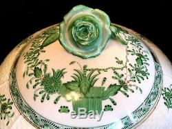 Herend Porcelain Handpainted Indian Basket Green Soup Tureen