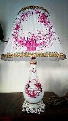 Herend Porcelain Handpainted Indian Basket Raspberry Lamp (new Lampshade)