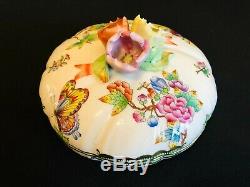 Herend Porcelain Handpainted Queen Victoria Large Bonbon Box With Mallow Flowers