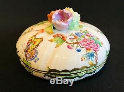 Herend Porcelain Handpainted Queen Victoria Large Bonbon Box With Mallow Flowers
