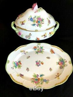 Herend Porcelain Handpainted Queen Victoria Large Soup Tureen + Turkey Platter