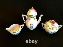 Herend Porcelain Handpainted Queen Victoria Mocha Pot, Sugar Bowl, Milk Jug