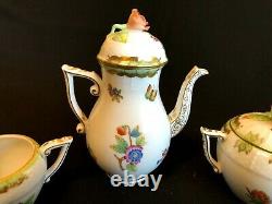 Herend Porcelain Handpainted Queen Victoria Mocha Pot, Sugar Bowl, Milk Jug