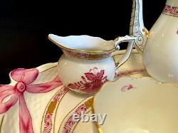 Herend Porcelain Handpaited Chinese Bouquet Raspberry Mocha Set For 2 Person