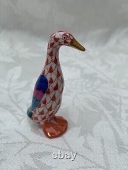 Herend Porcelain Hungry Orange Rust Fishnet Goose Hand Painted
