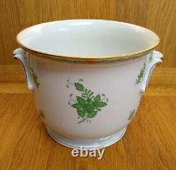 Herend Porcelain Large Cachepot Flower Pot / Vase #7211/AV Green Chinese Bouquet