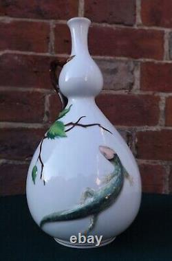 Herend Porcelain Plum & Lizard Design 23cm. Vase Lovely Condition