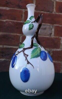 Herend Porcelain Plum & Lizard Design 23cm. Vase Lovely Condition