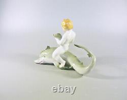 Herend, Putti Boy Riding A Dolphin 6, Handpainted Porcelain Figurine! (bt031)