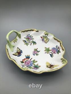 Herend Queen Victoria Pattern Hand Painted Porcelain Candy Dish Butterfly Floral