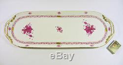 Herend, Raspberry Chinese Bouquet Dessert Service For 8, Handpainted Porcelain