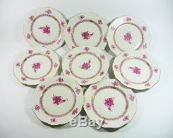 Herend, Raspberry Chinese Bouquet Dessert Service For 8, Handpainted Porcelain