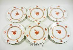 Herend Rust Chinese Bouquet Dessert Plates For Six, Handpainted Porcelain! (j181)
