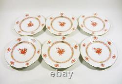 Herend Rust Chinese Bouquet Dessert Plates For Six, Handpainted Porcelain! (j181)