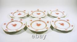 Herend Rust Chinese Bouquet Dessert Plates For Six, Handpainted Porcelain! (j181)