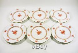 Herend, Rust Chinese Bouquet (aog) Dessert Plates For Six, Handpainted Porcelain