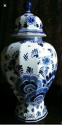 Holland BLUE DELFT #250 Ginger Jar with Finial Hand Painted Mid-Century 17 43cm