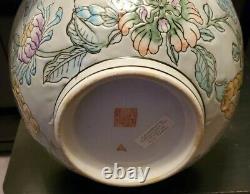 Huge 10 Marked Vintage Macau Porcelain Enamel Hand Painted Bowl Floral Design