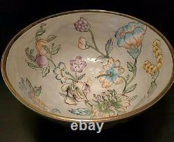 Huge 10 Marked Vintage Macau Porcelain Enamel Hand Painted Bowl Floral Design