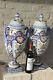 Huge Majestical Hand Paint Rouen French Faience Porcelain Vases Marked