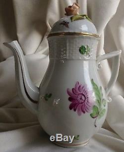 Hungarian Antique Herend Tertia white porcelain Coffee Pot handpainted marked