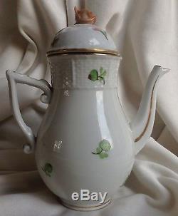 Hungarian Antique Herend Tertia white porcelain Coffee Pot handpainted marked