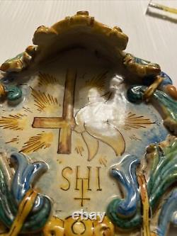 ITALIAN DI FRA CALTAGIRONE PORCELAIN Hand Painted Glaze Holy Water Font
