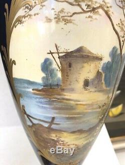 Important Pair Of 1870s French Sevres Hand Painted On Porcelain 28'' Cover Jar