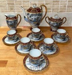 JAPANESE Hand painted SATSUMA Eggshell Porcelain TEA Coffee SET BEAUTIFUL