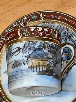 JAPANESE Hand painted SATSUMA Eggshell Porcelain TEA Coffee SET BEAUTIFUL