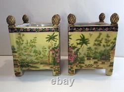 JUWC 1897 United Wilson Handpainted Chinoiserie Jardiniere Planter Cachepot PAIR