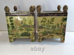 JUWC 1897 United Wilson Handpainted Chinoiserie Jardiniere Planter Cachepot PAIR