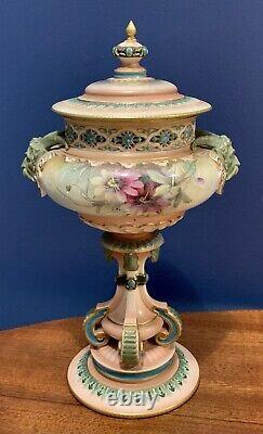 James Hadley Worcester Faience Lidded Chalice Pot Pourri Vase Figural Detail